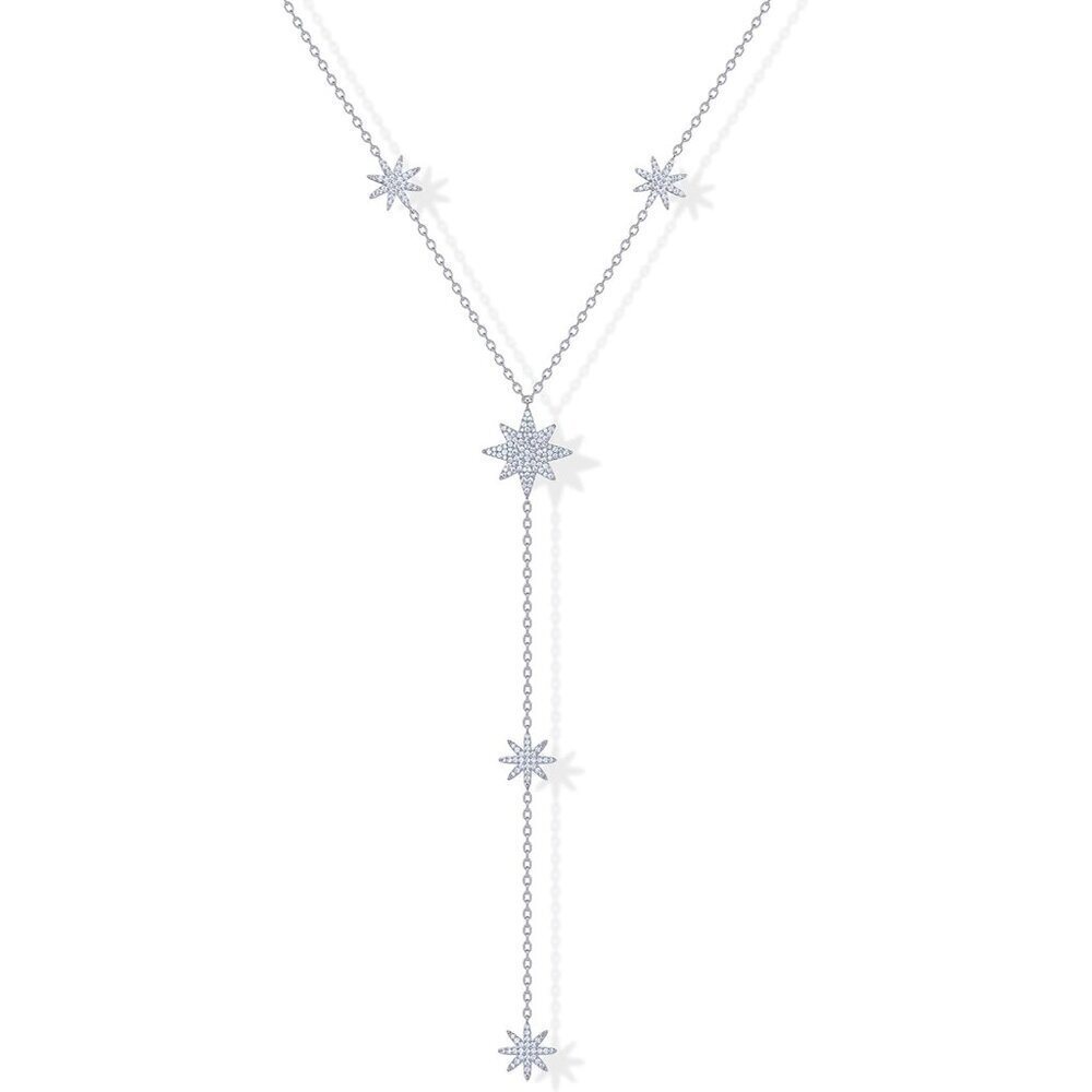 14K Gold Plated Drop Necklace Women Cubic Zirconia Star Y Layered